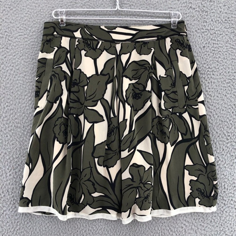 BCBGMAXAZRIA Skirt Womens 4 Green Floral Silk Kailin Pleated Knee A Line Pocket